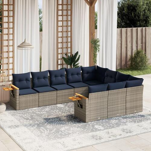 Sofasæt til haven 10 dele med hynder polyrattan grå