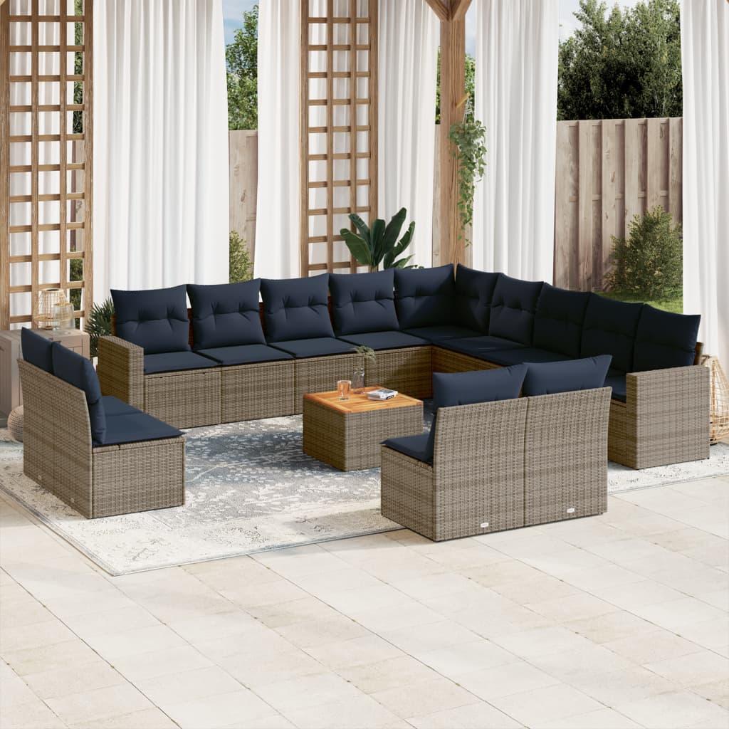 Sofasæt til haven 14 dele med hynder polyrattan grå billede