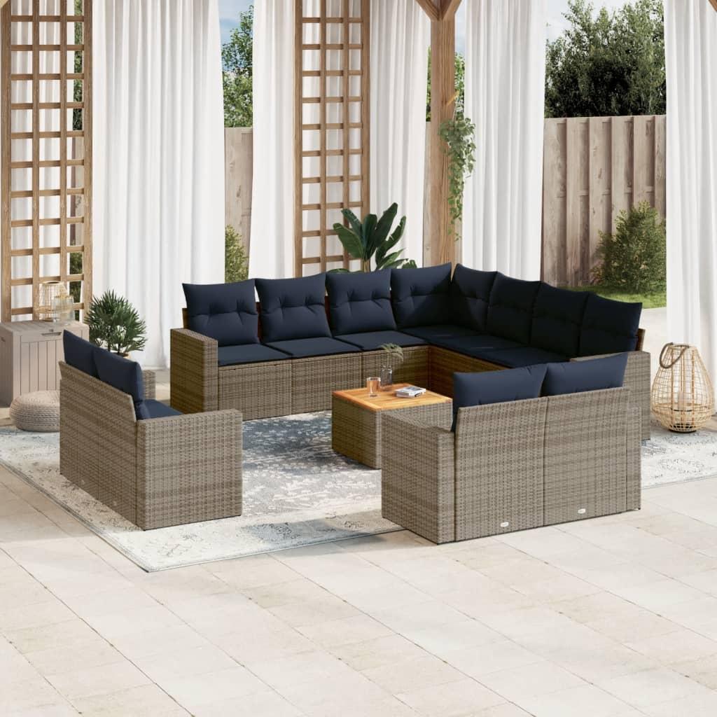 Sofasæt til haven 12 dele med hynder polyrattan grå billede
