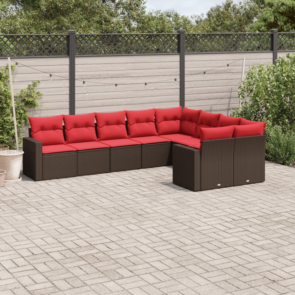 Sofasæt til haven 9 dele med hynder polyrattan brun billede