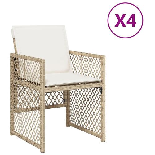 Havestole 4 stk. med hynder polyrattan beige