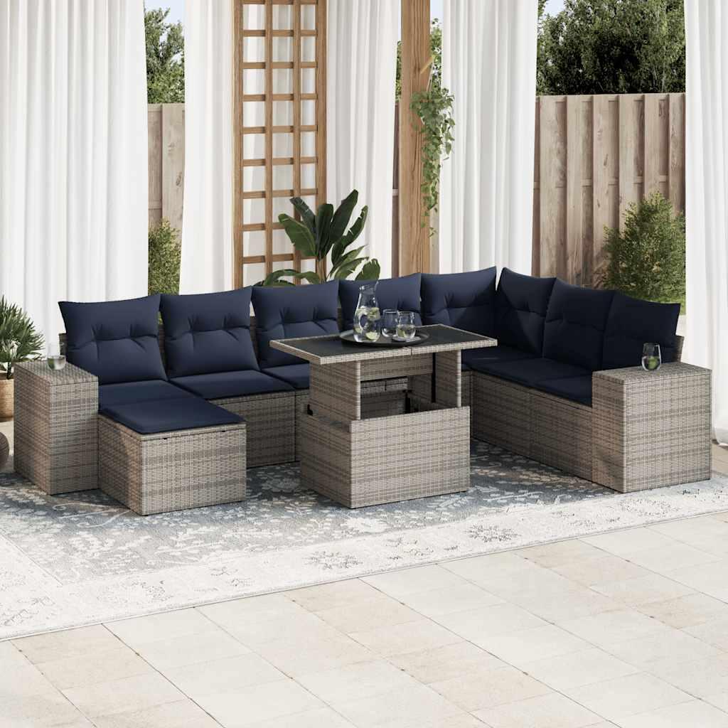 Sofasæt til haven - 9 dele med hynder i polyrattan, grå billede