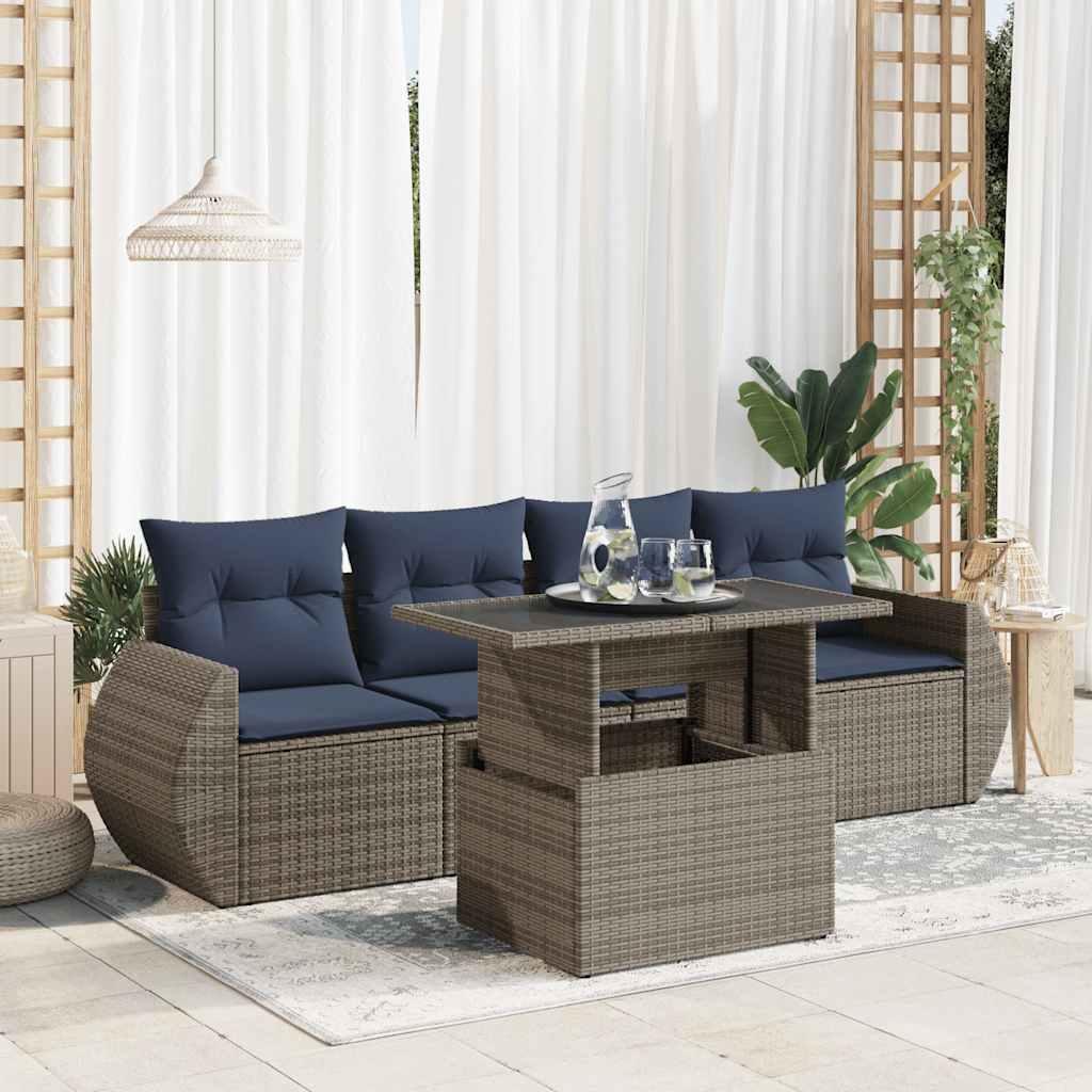 Sofasæt 5 dele med hynder polyrattan akacietræ grå billede