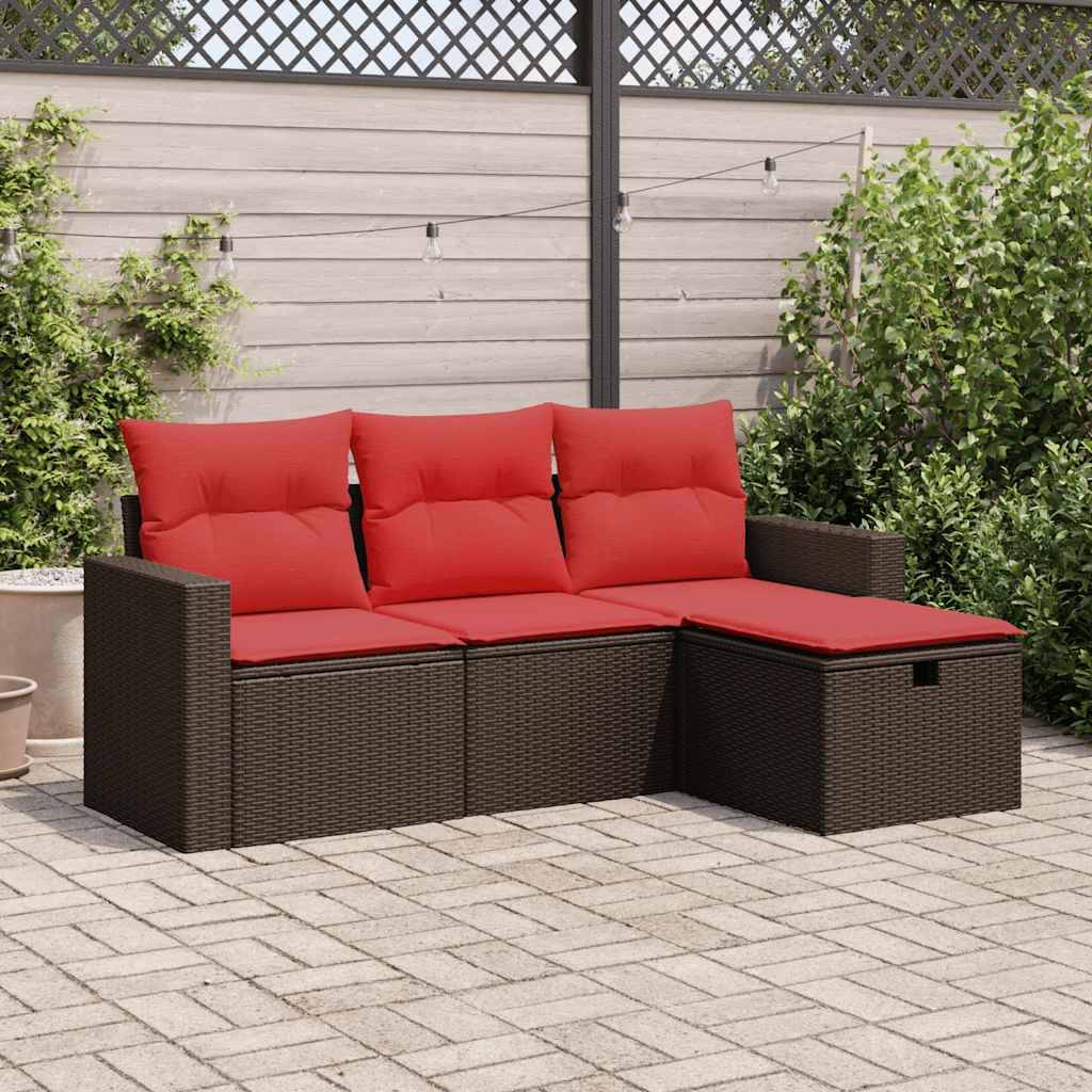 Sofasæt til haven 4 dele med hynder polyrattan brun billede