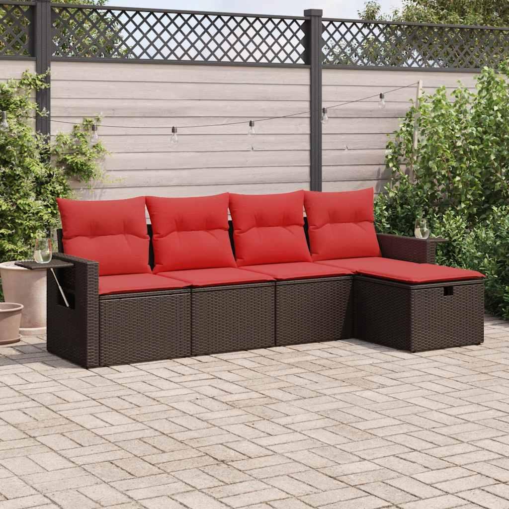 Sofasæt til haven 5 dele med hynder polyrattan brun billede