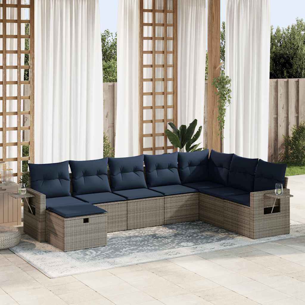 Sofasæt til haven 8 dele med hynder polyrattan grå billede
