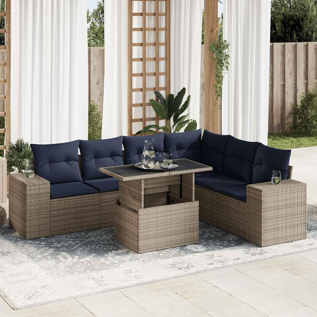 Sofasæt til haven 7 dele med hynder polyrattan akacietræ grå billede