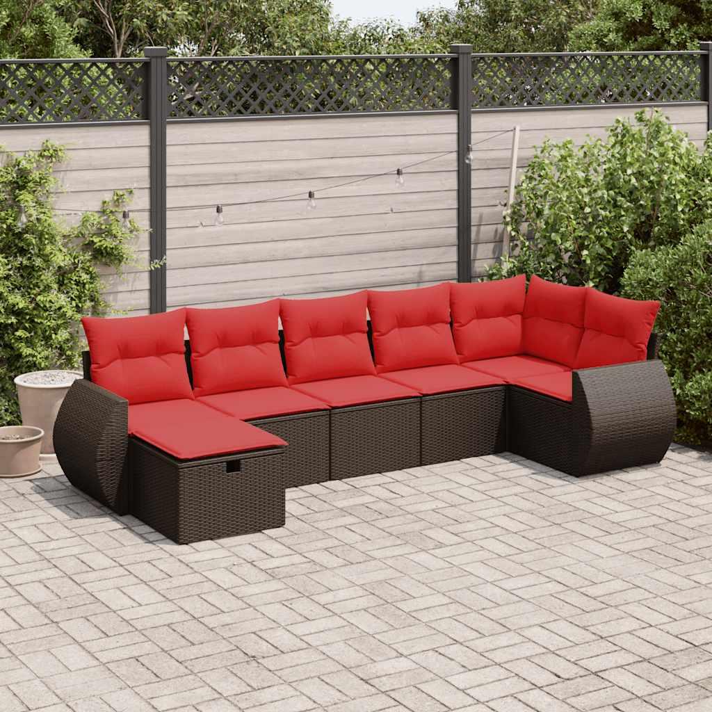Sofasæt til haven 7 dele med hynder polyrattan brun billede