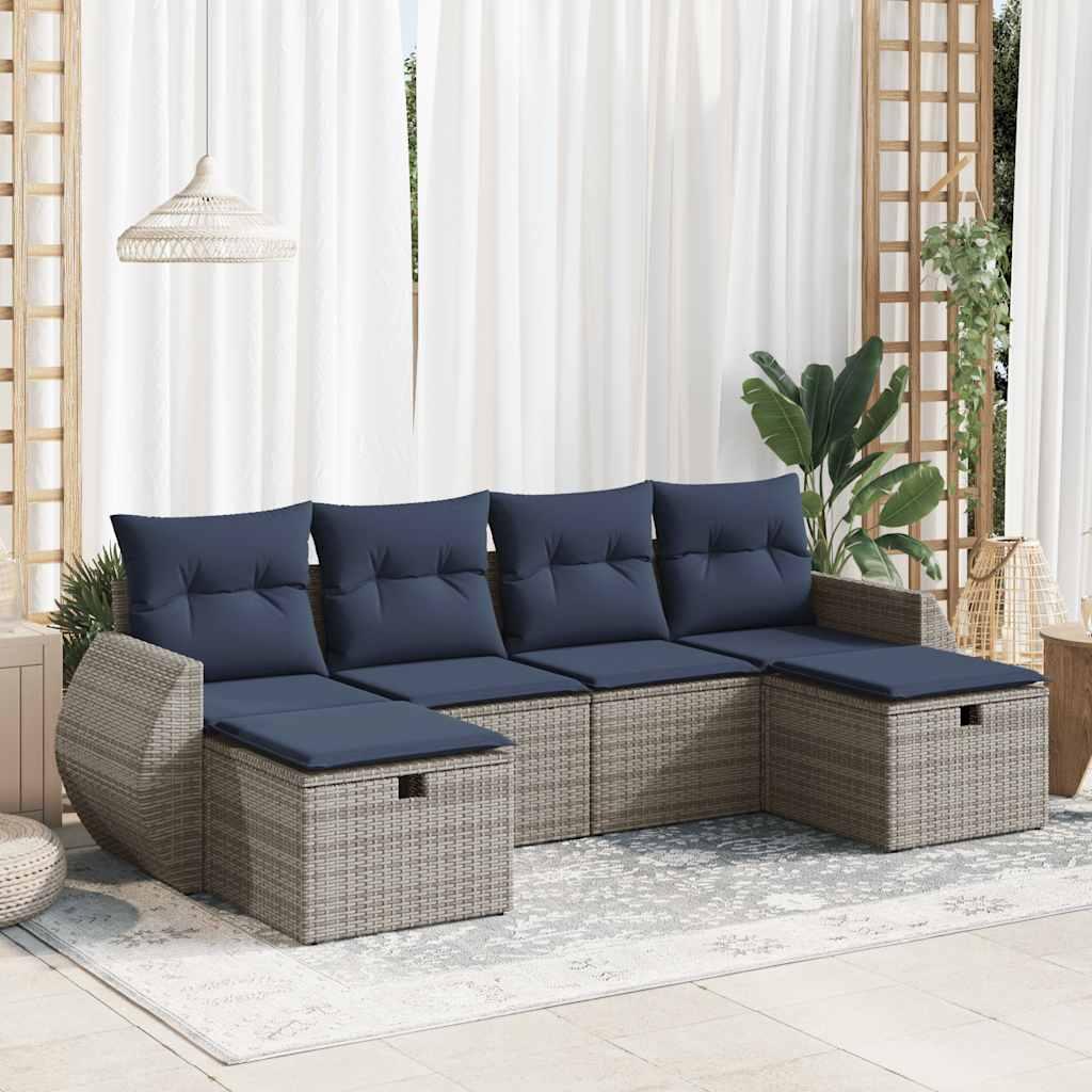 Sofasæt til haven 6 dele med hynder polyrattan grå billede