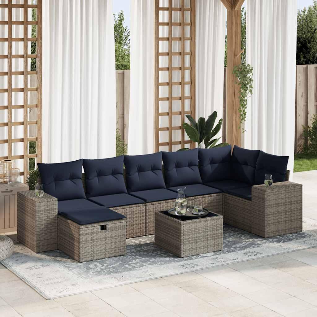 Sofasæt til haven 8 dele med hynder polyrattan grå billede