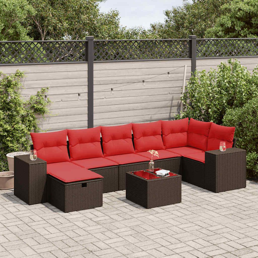 Sofasæt til haven 8 dele med hynder polyrattan brun billede