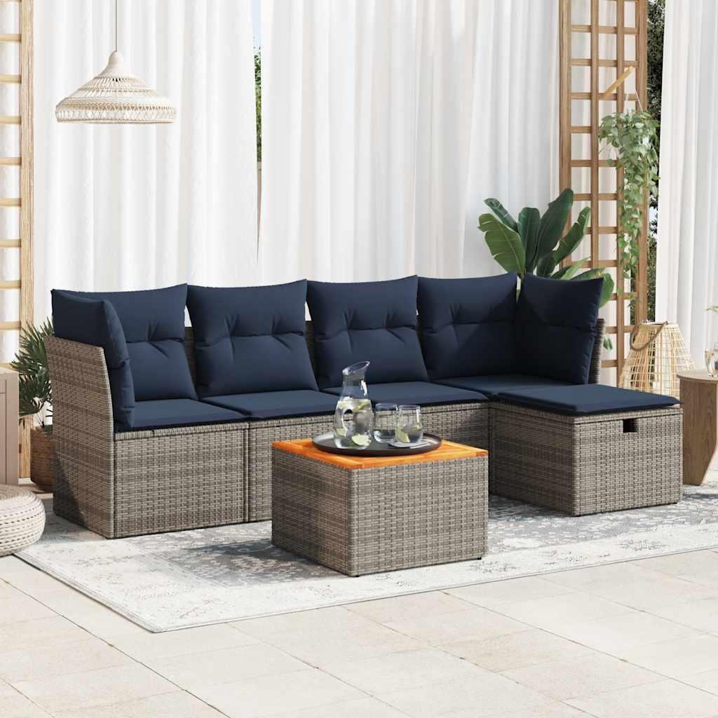 Sofasæt til haven 6 dele med hynder polyrattan grå billede
