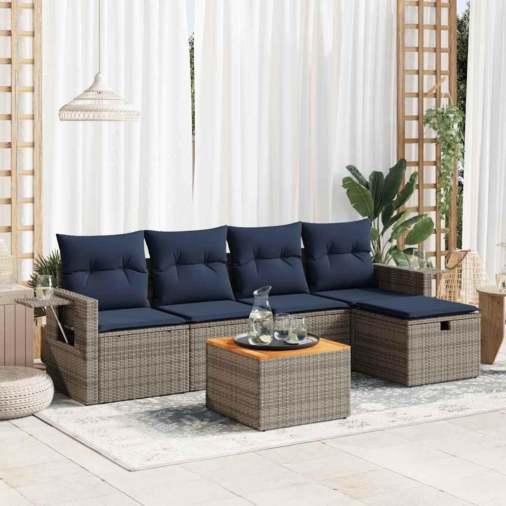 Sofasæt til haven 6 dele med hynder polyrattan grå billede