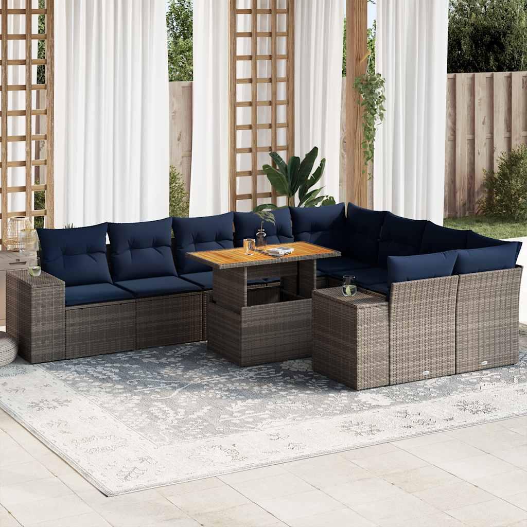 Sofasæt til haven 10 dele med hynder polyrattan grå billede