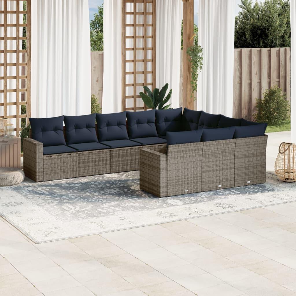 Sofasæt til haven 10 dele med hynder polyrattan grå billede