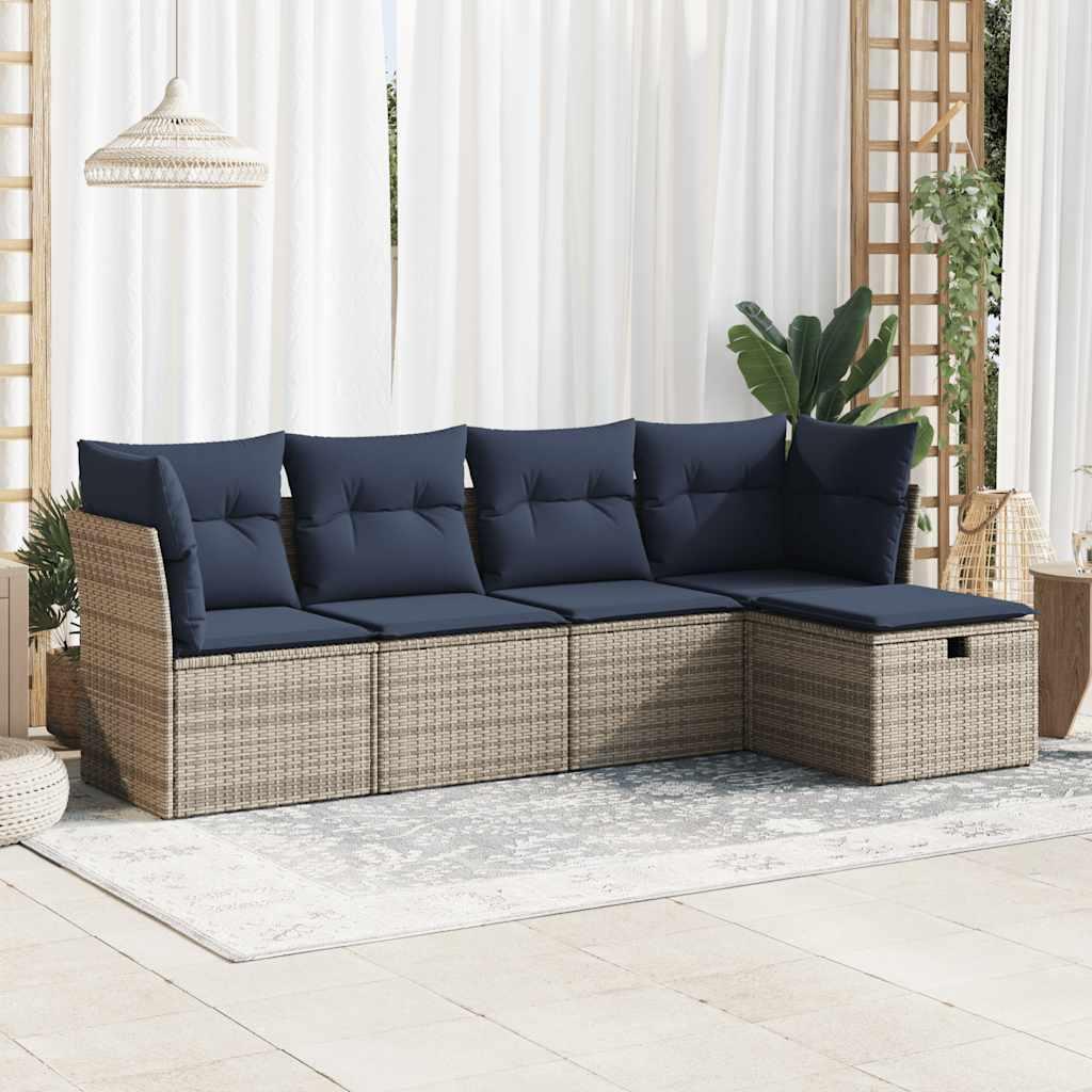 Sofasæt 5 dele med hynder polyrattan grå