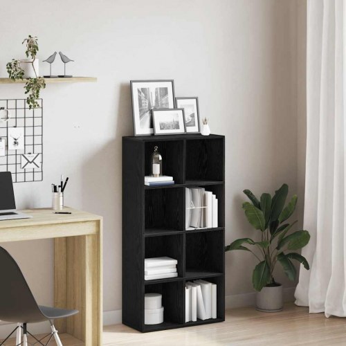 Bogreol med 8 rum - 66×30×130 cm, konstrueret træ, sort egetræsfarve