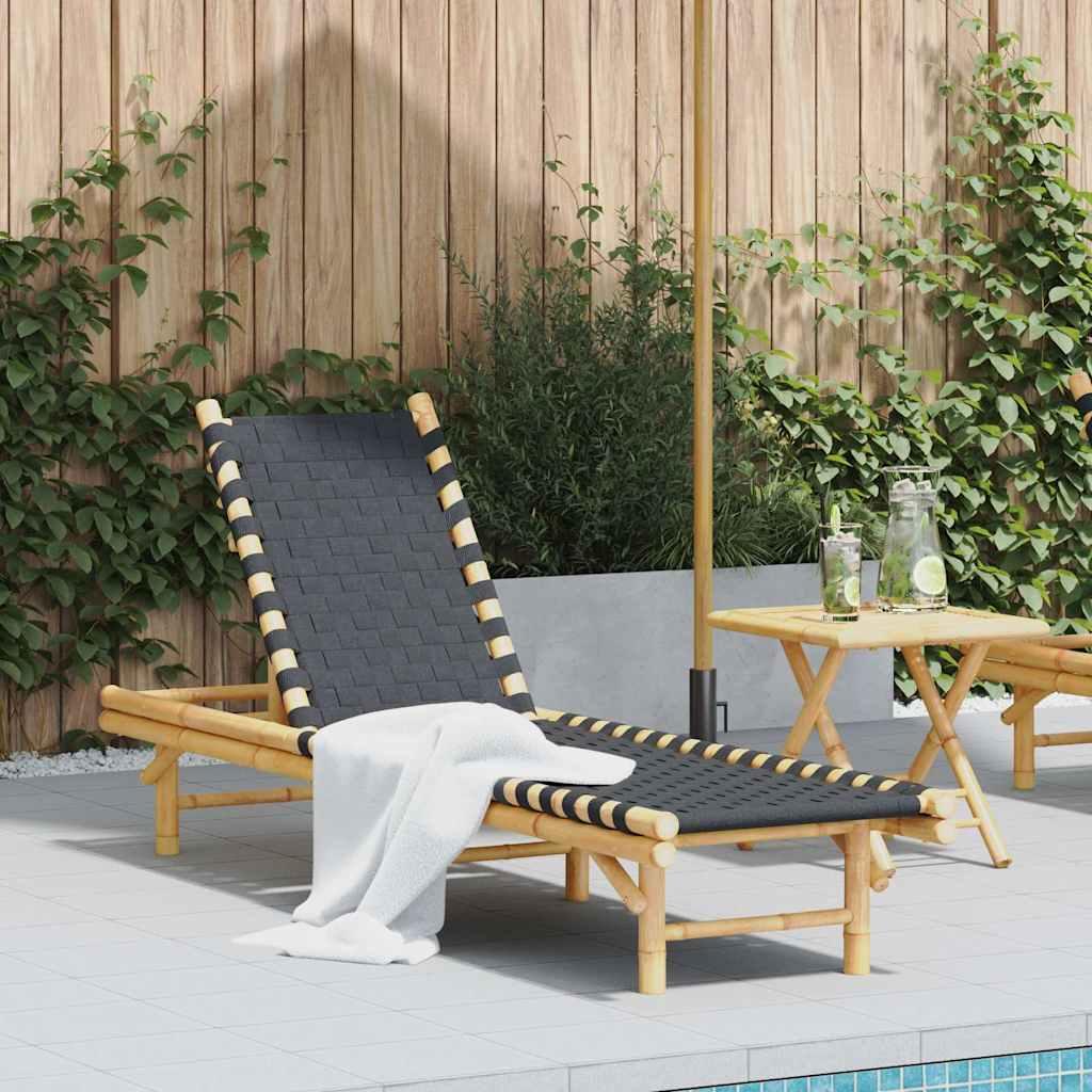 Liggestol med sort vævet bånd 55x200x30 cm bambus