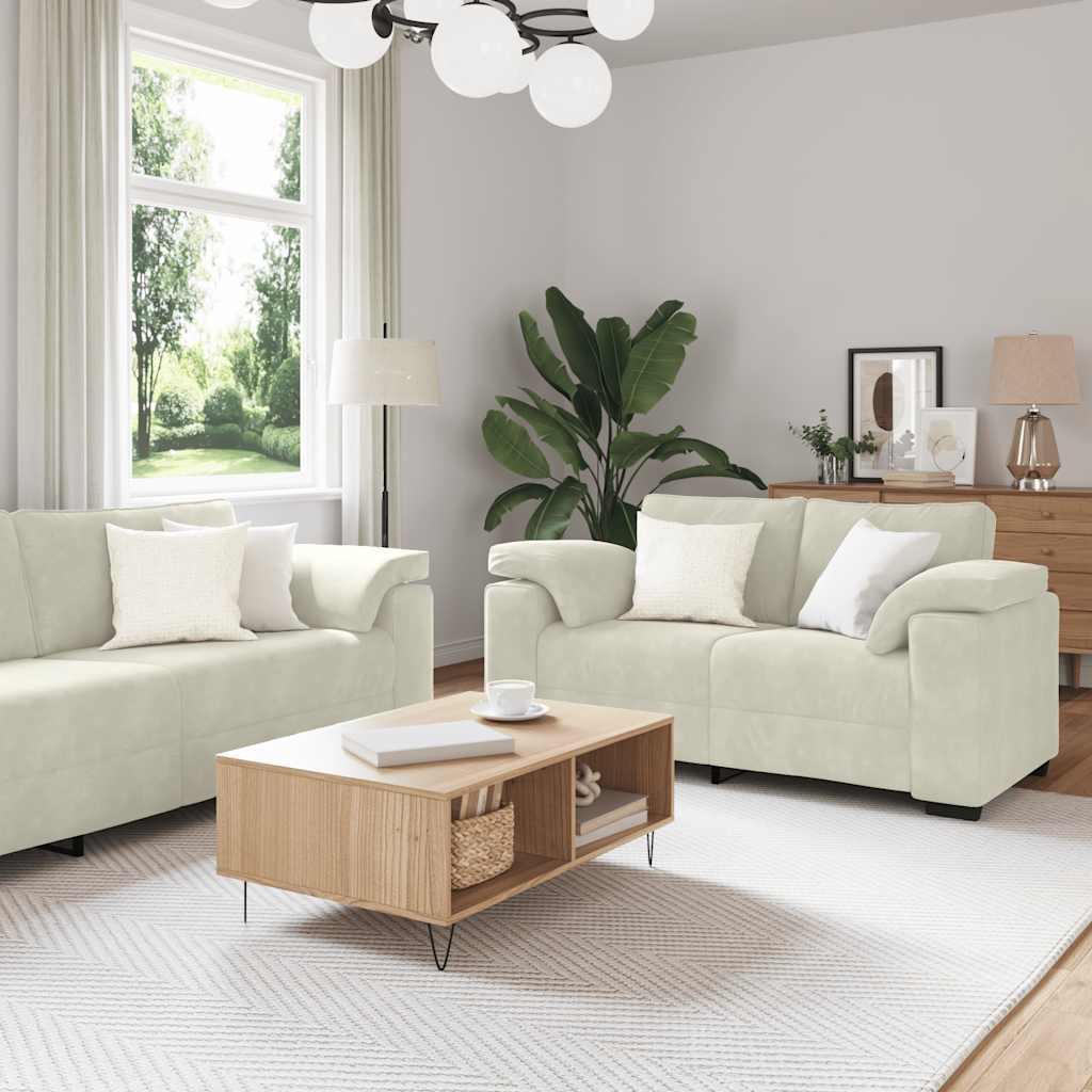 3 personers sofa med hynder velour cremefarvet