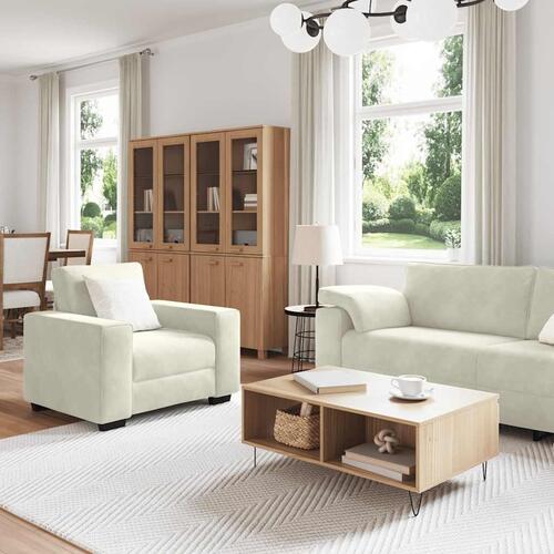 3 personers sofa med hynder velour cremefarvet