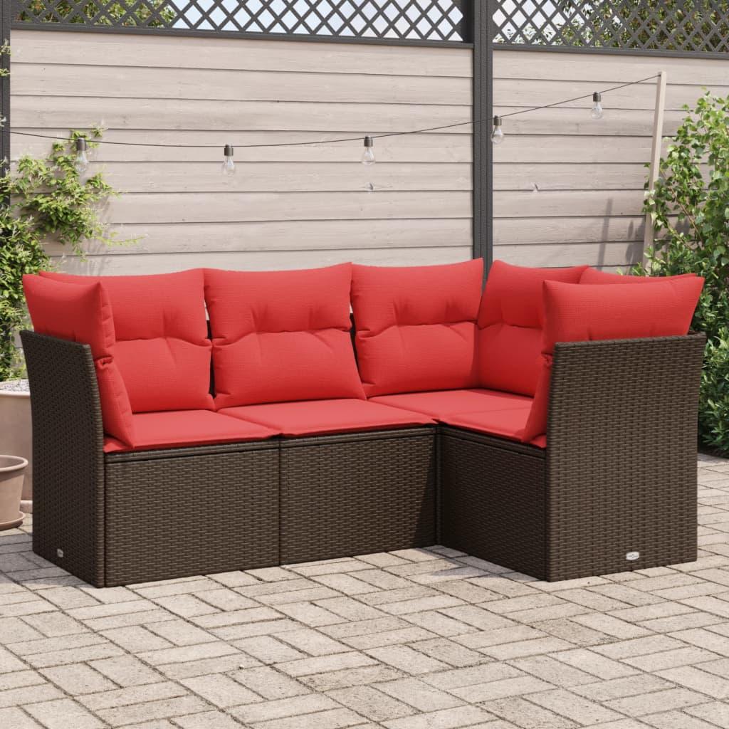 Sofasæt til haven 4 dele med hynder polyrattan brun