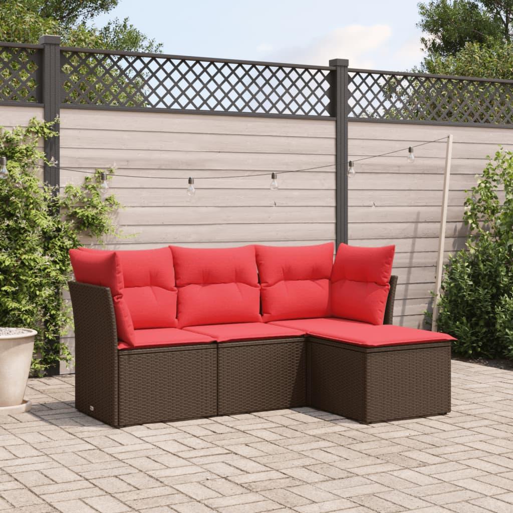 Sofasæt til haven 4 dele med hynder polyrattan brun