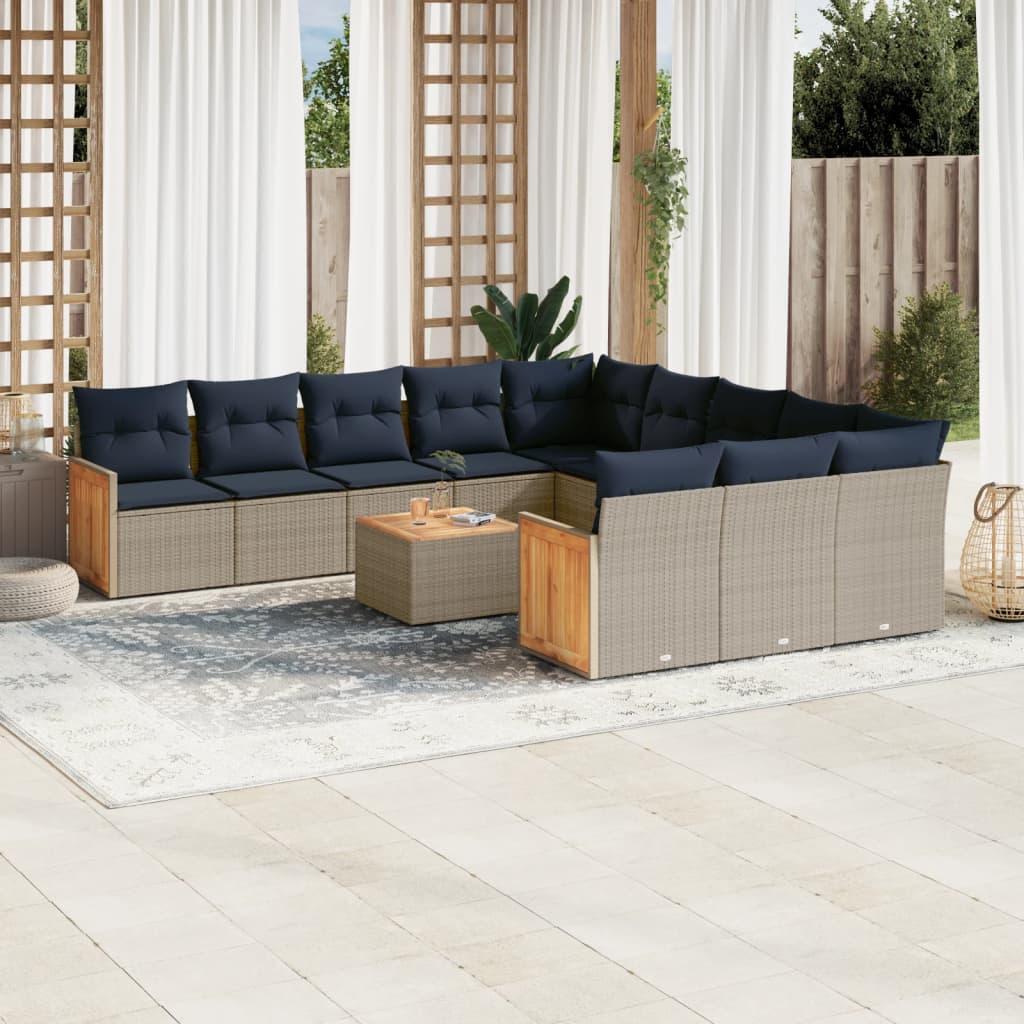 Sofasæt til haven 12 dele med hynder polyrattan grå