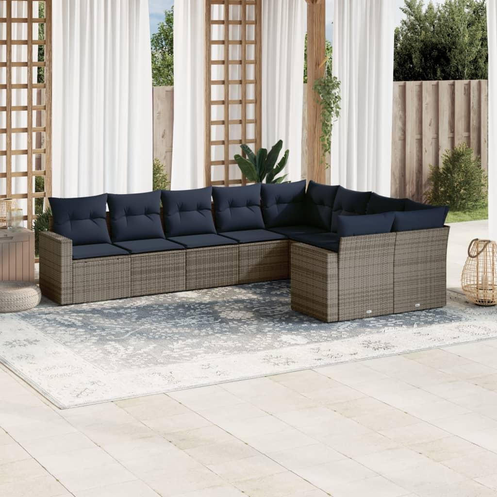 Sofasæt til haven 9 dele med hynder polyrattan grå billede