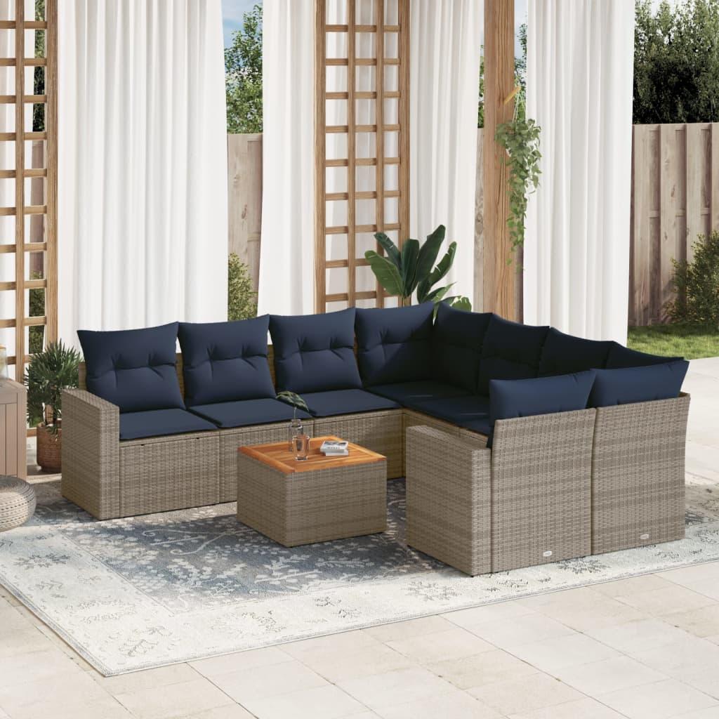 Sofasæt til haven 9 dele med hynder polyrattan grå billede