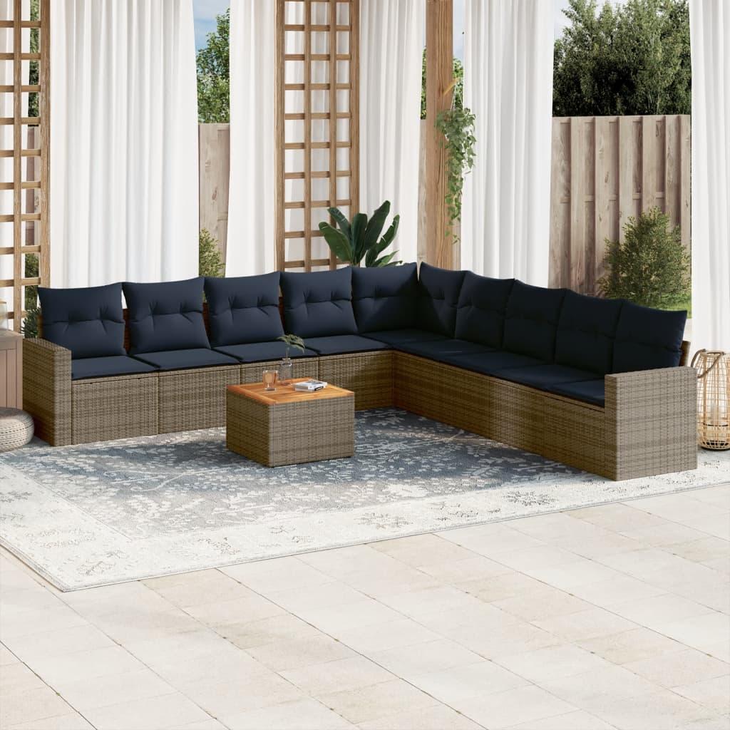Sofasæt til haven 10 dele med hynder polyrattan grå billede