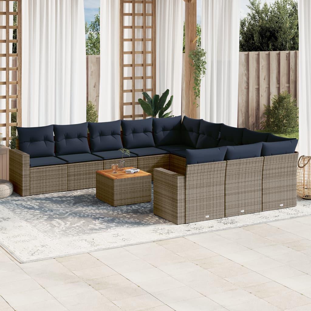 Sofasæt til haven 12 dele med hynder polyrattan grå billede