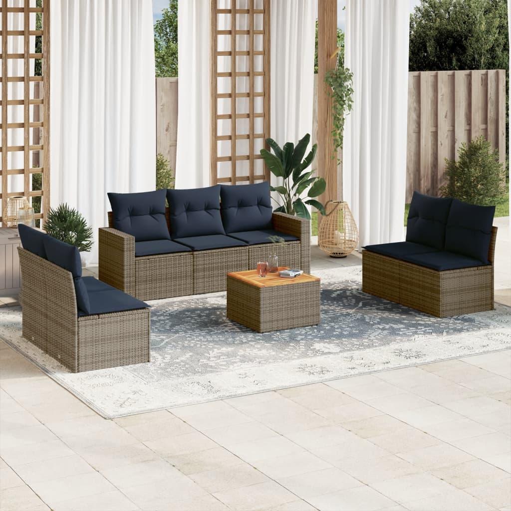 Sofasæt til haven 8 dele med hynder polyrattan grå billede