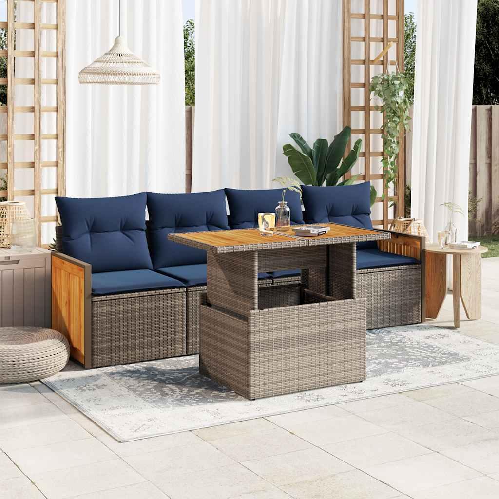 Sofasæt 5 dele med hynder polyrattan akacietræ grå billede