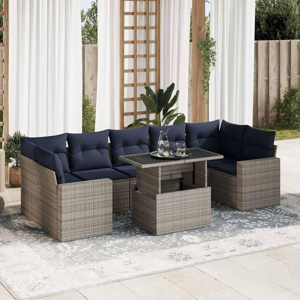 Sofasæt til haven 8 dele med hynder polyrattan akacietræ grå billede