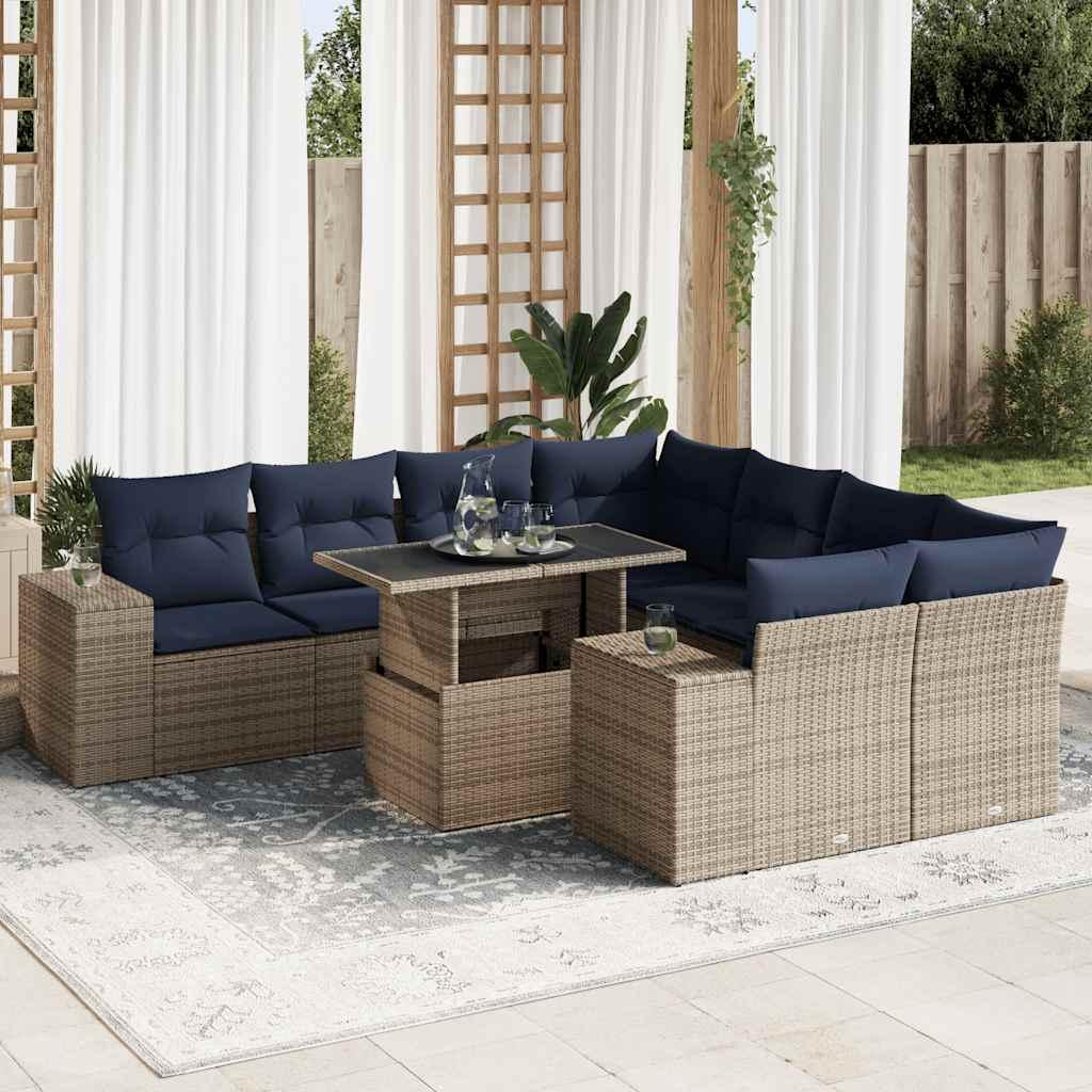 Sofasæt til haven 9 dele med hynder polyrattan akacietræ grå billede