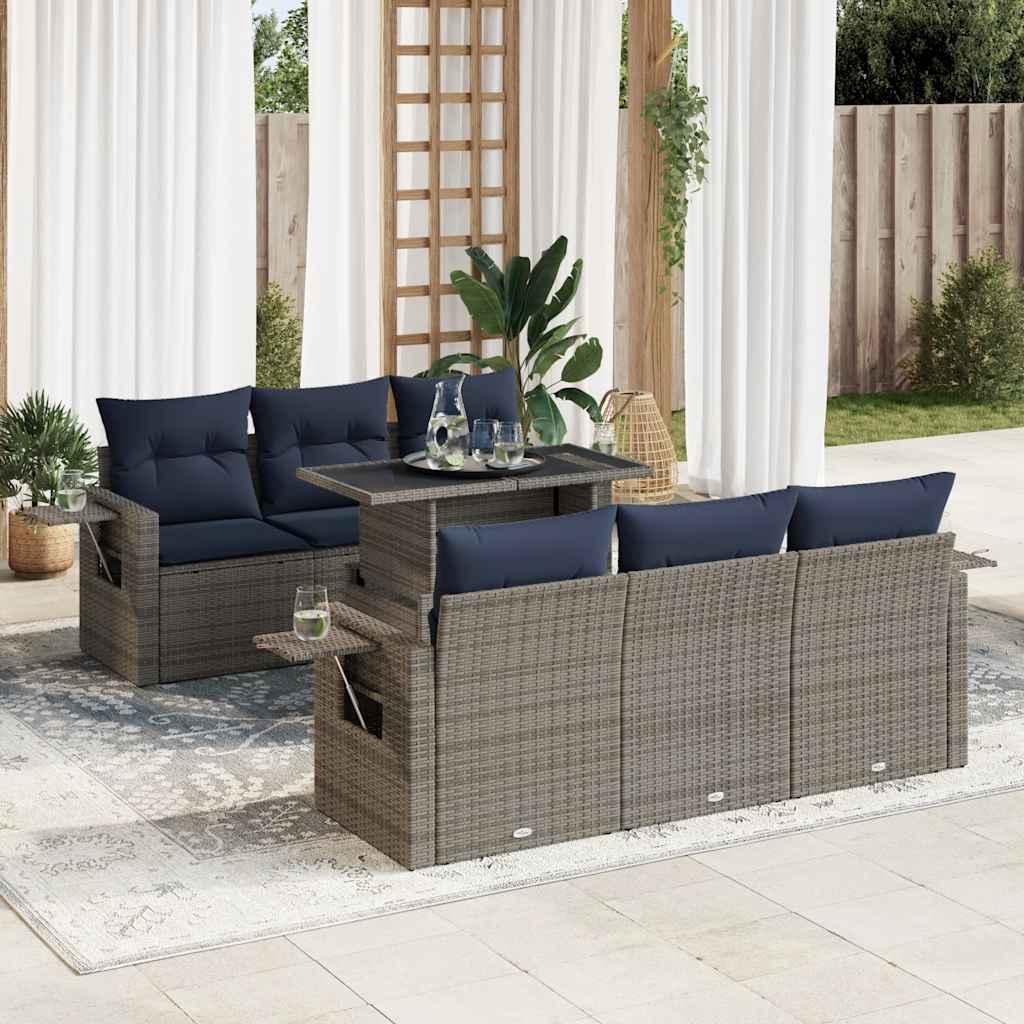 Sofasæt til haven 7 dele med hynder polyrattan akacietræ grå billede