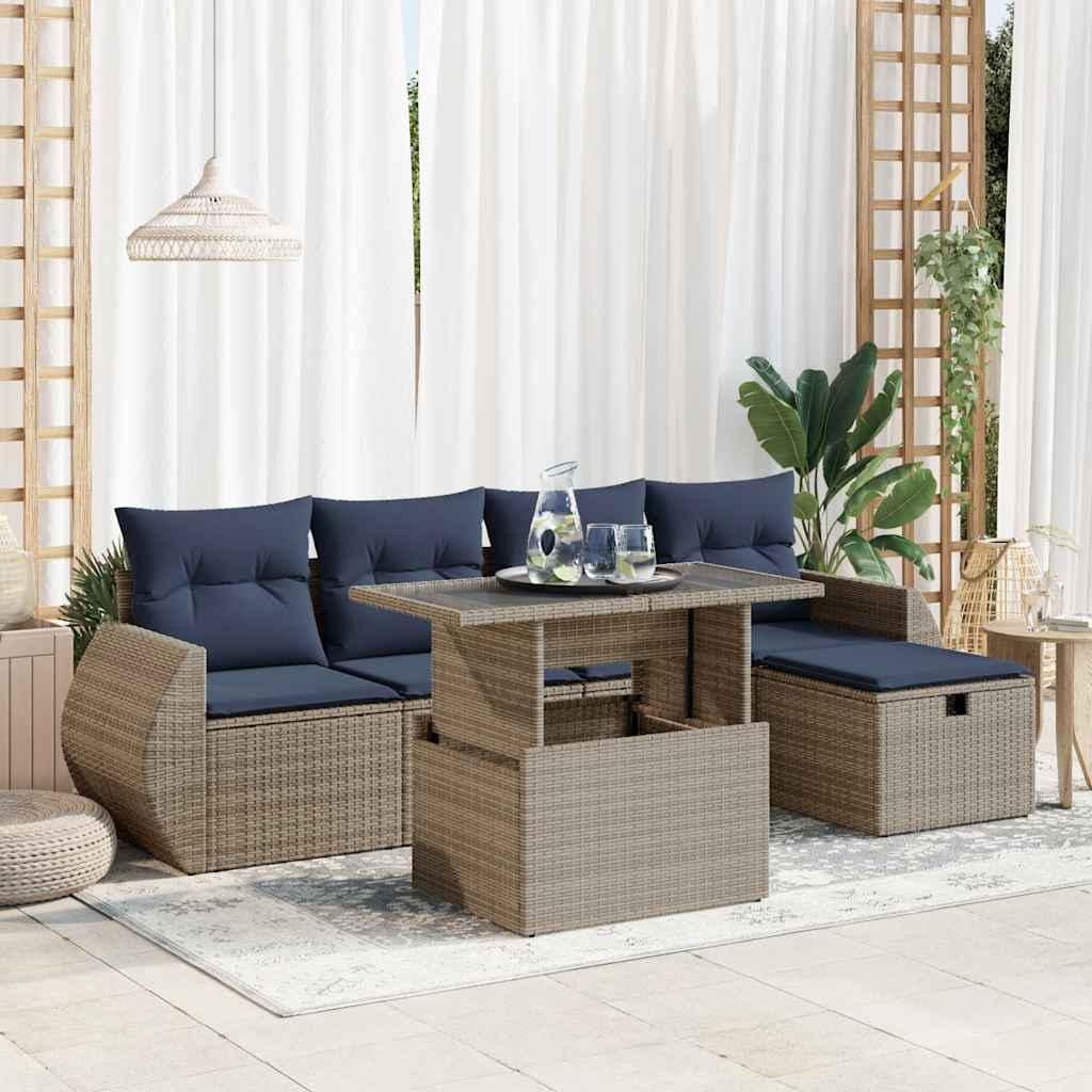 Sofasæt til haven 6 dele med hynder polyrattan akacietræ grå billede