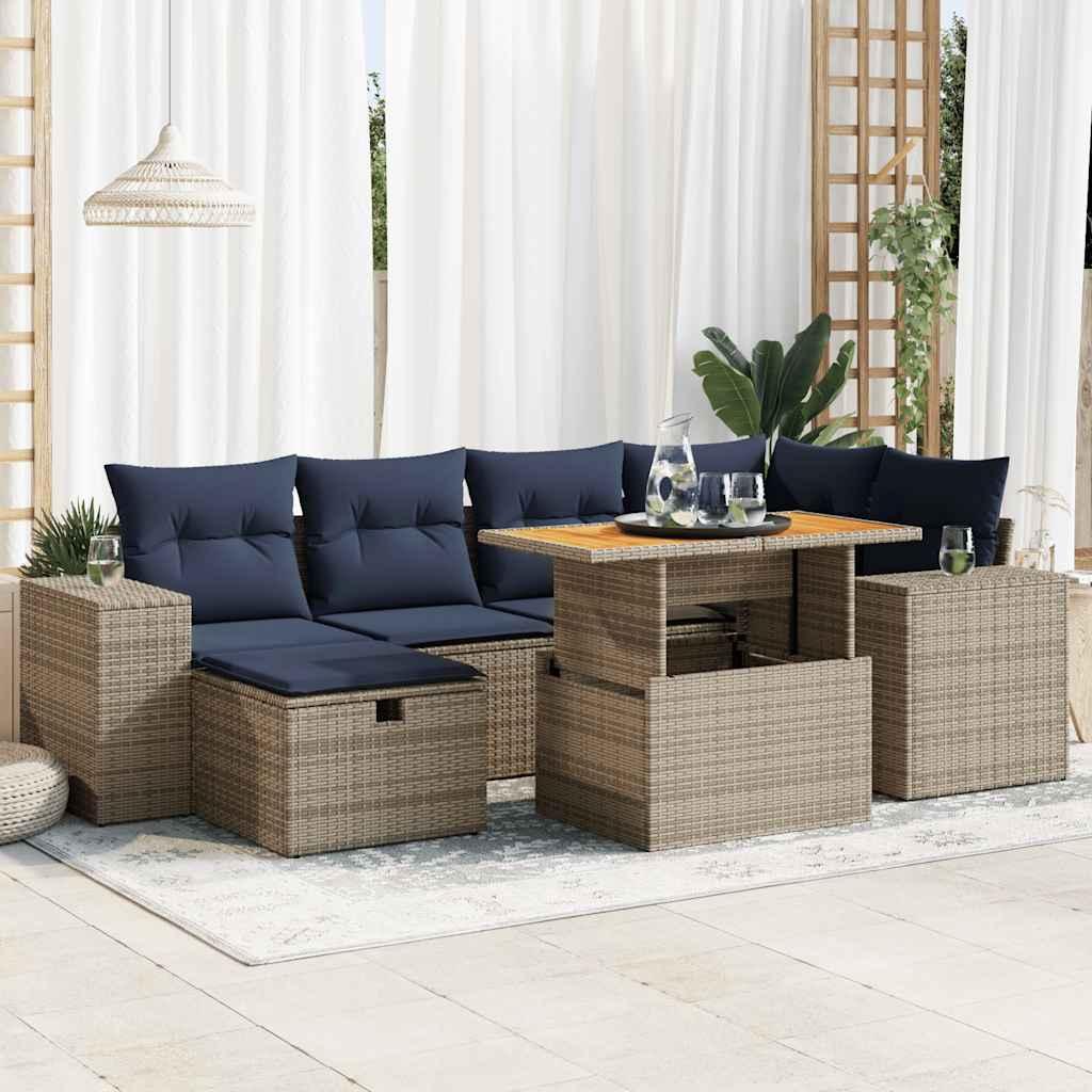 Sofasæt til haven 7 dele med hynder polyrattan akacietræ brun billede