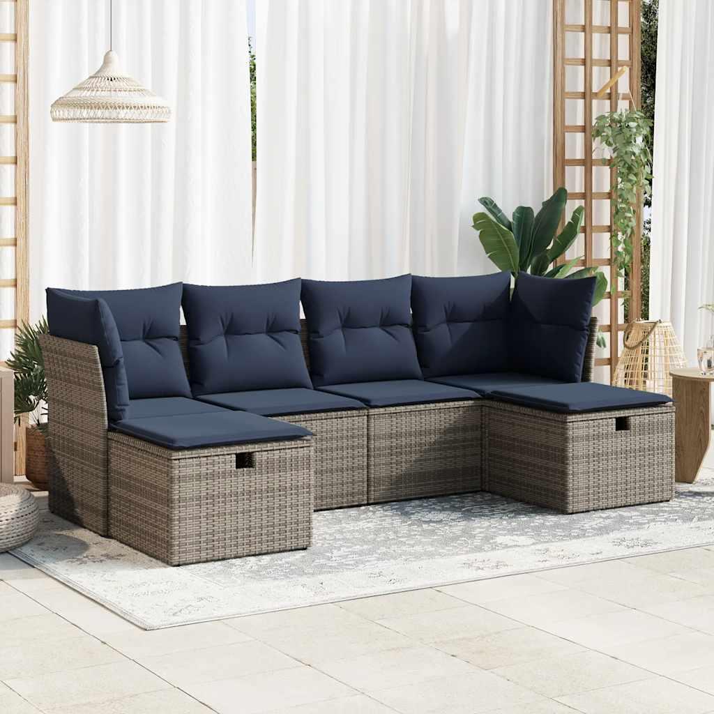 Sofasæt til haven 6 dele med hynder polyrattan grå billede