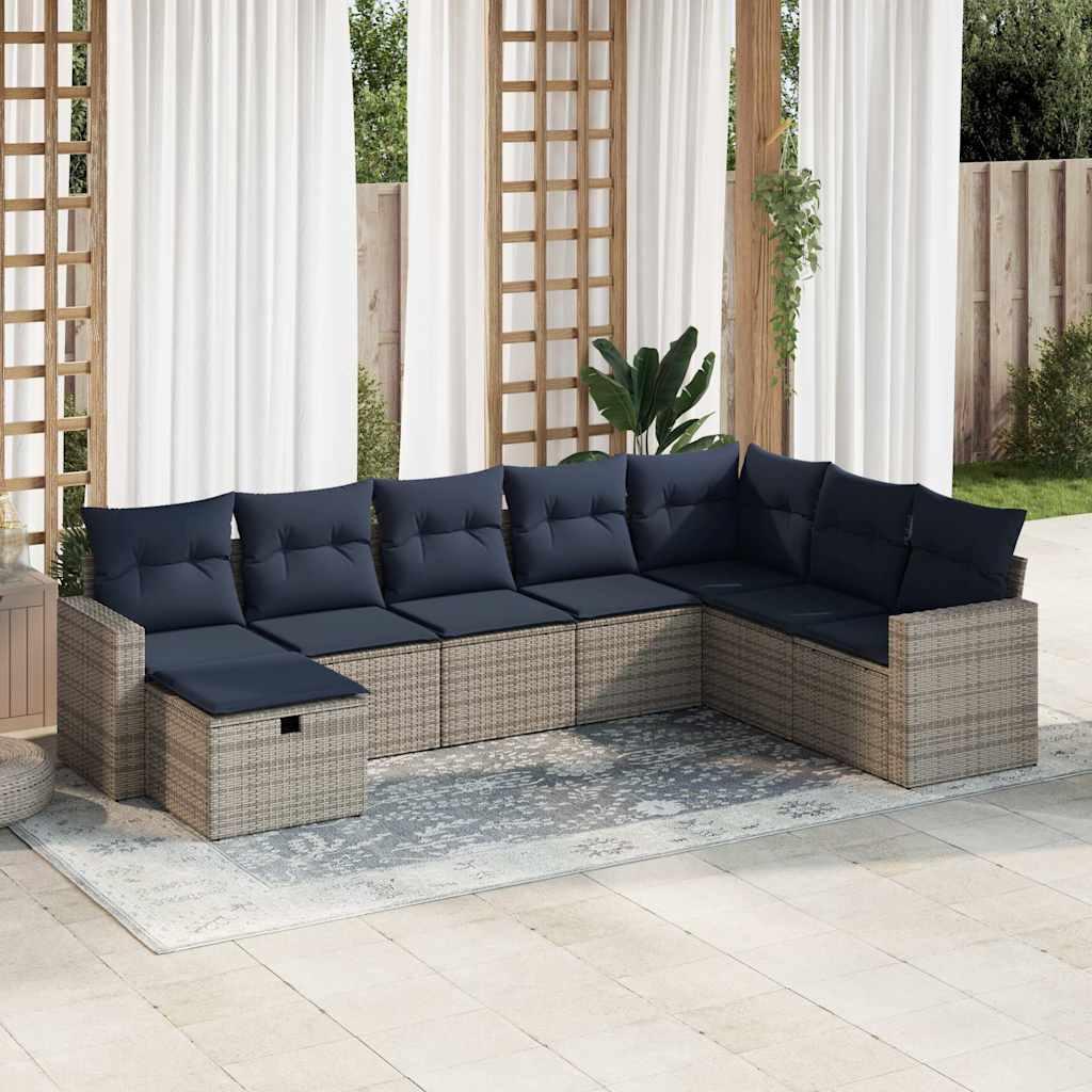 Sofasæt til haven 8 dele med hynder polyrattan grå billede