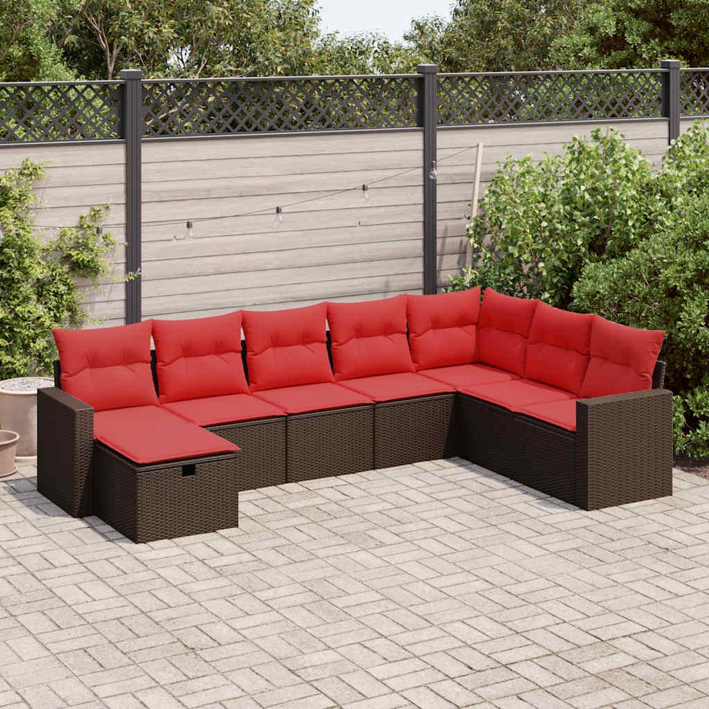 Sofasæt til haven 8 dele med hynder polyrattan brun billede