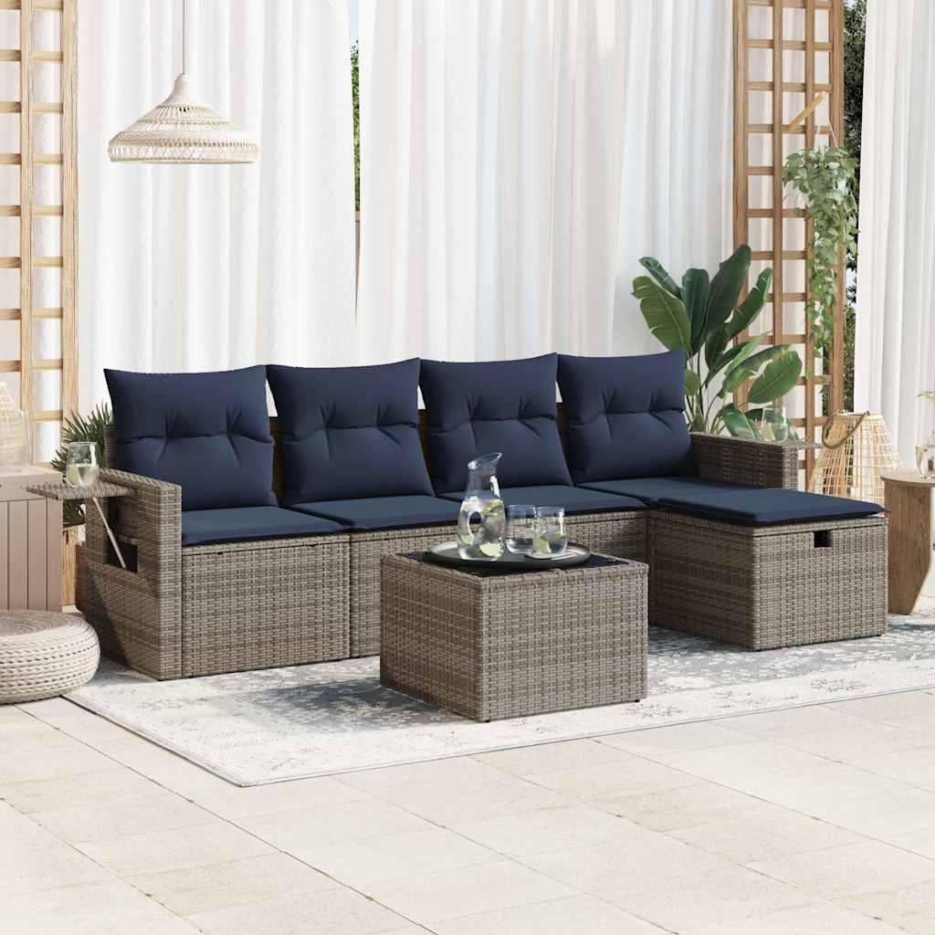 Sofasæt til haven 6 dele med hynder polyrattan grå billede