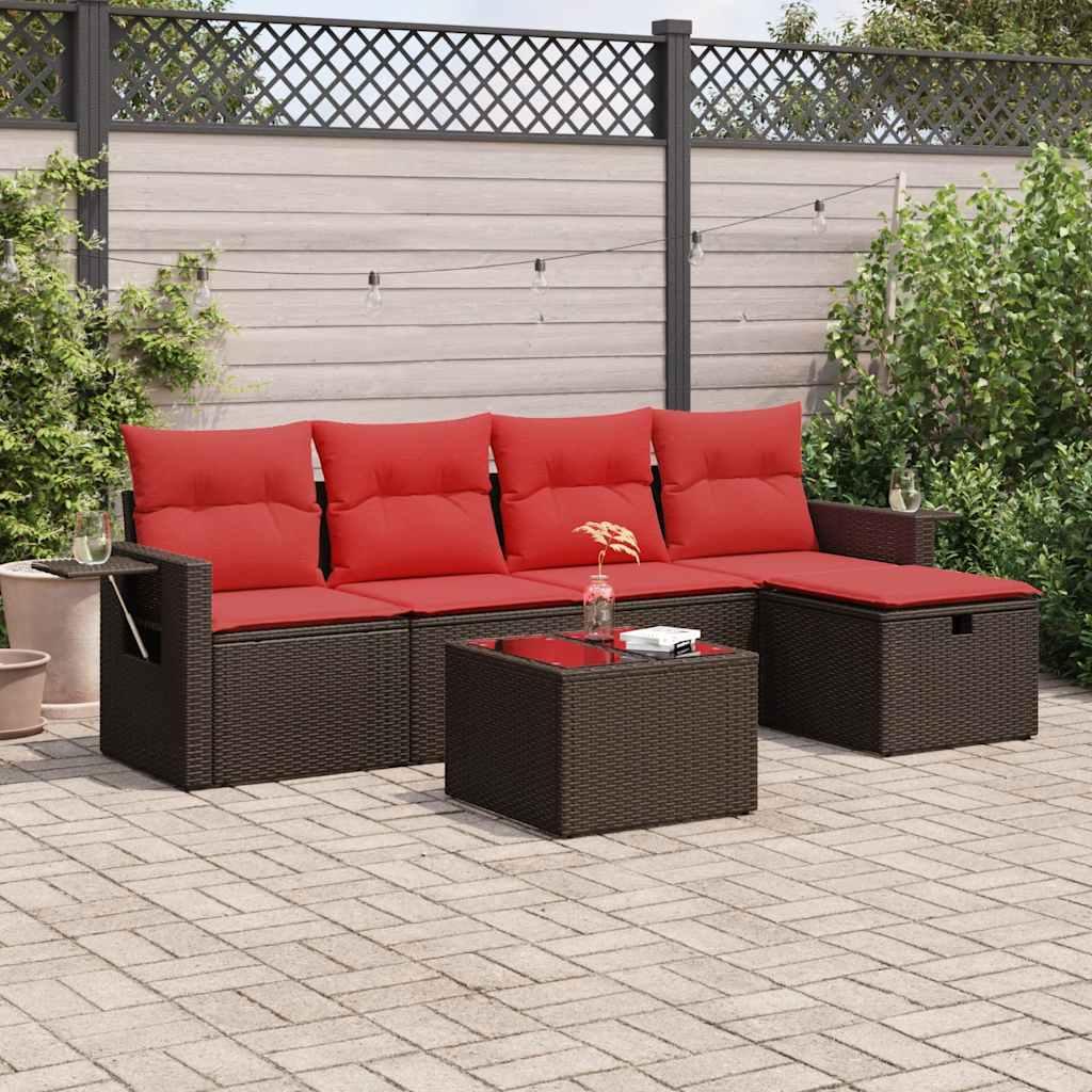 Sofasæt til haven 6 dele med hynder polyrattan brun billede