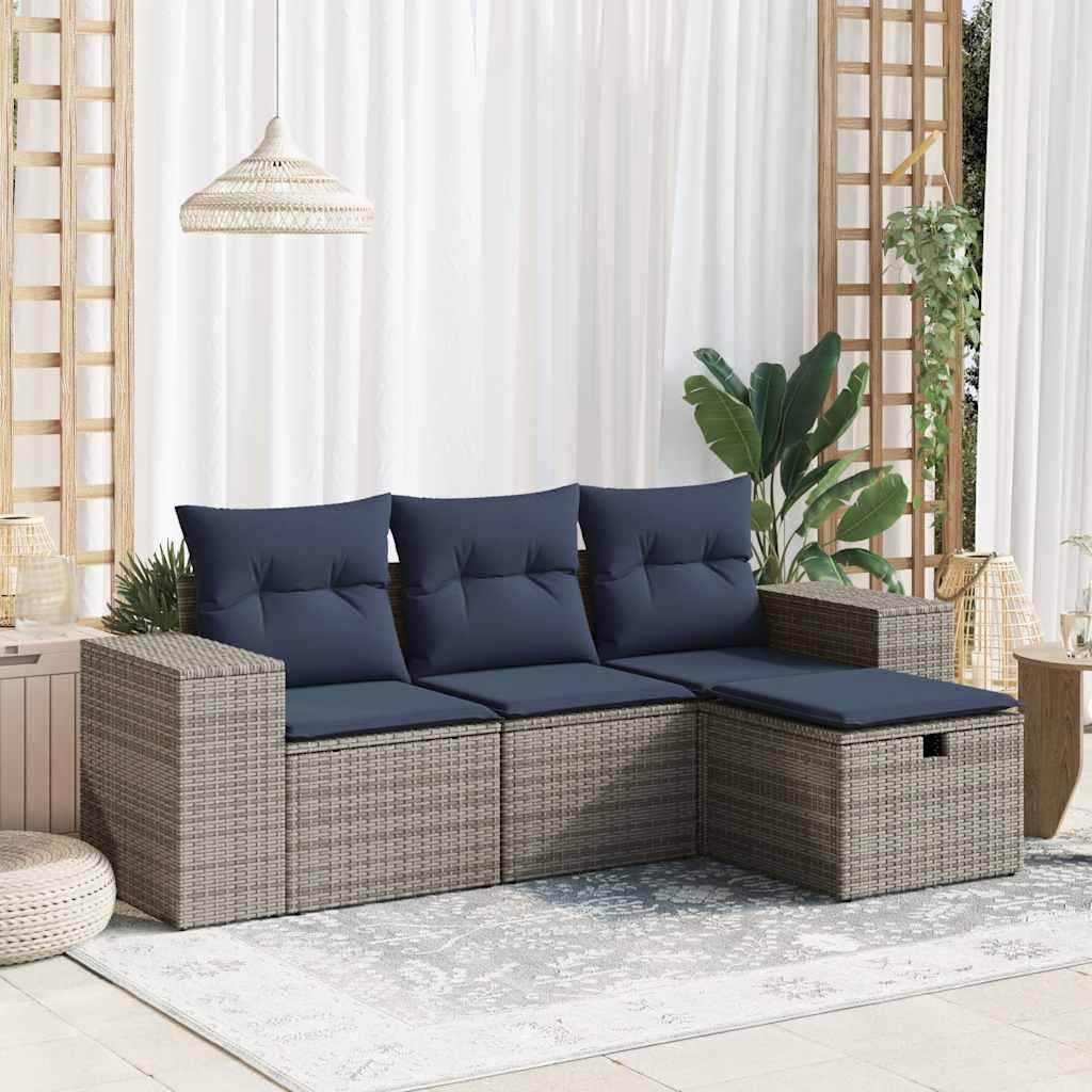 Sofasæt til haven 4 dele med hynder polyrattan grå billede