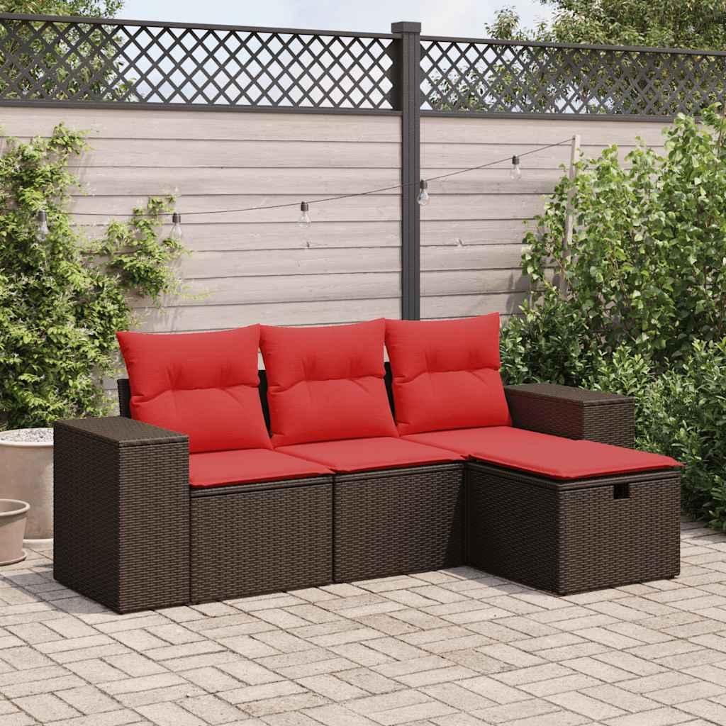 Sofasæt til haven 4 dele med hynder polyrattan brun billede