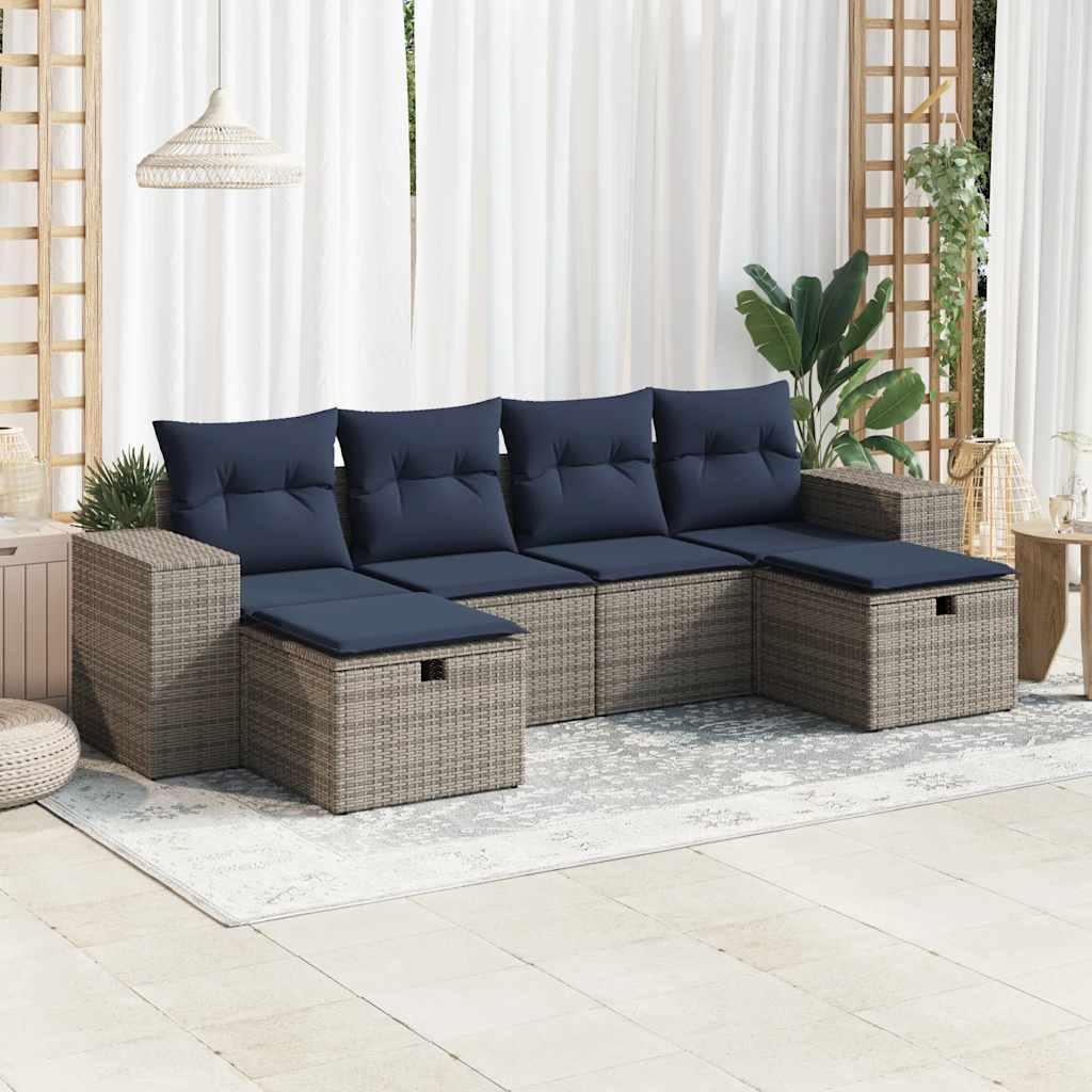 Sofasæt til haven 6 dele med hynder polyrattan grå billede