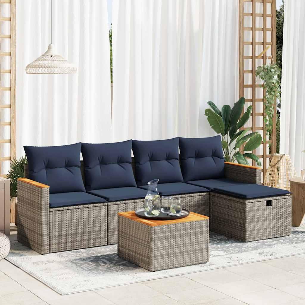 Sofasæt til haven 6 dele med hynder polyrattan grå billede