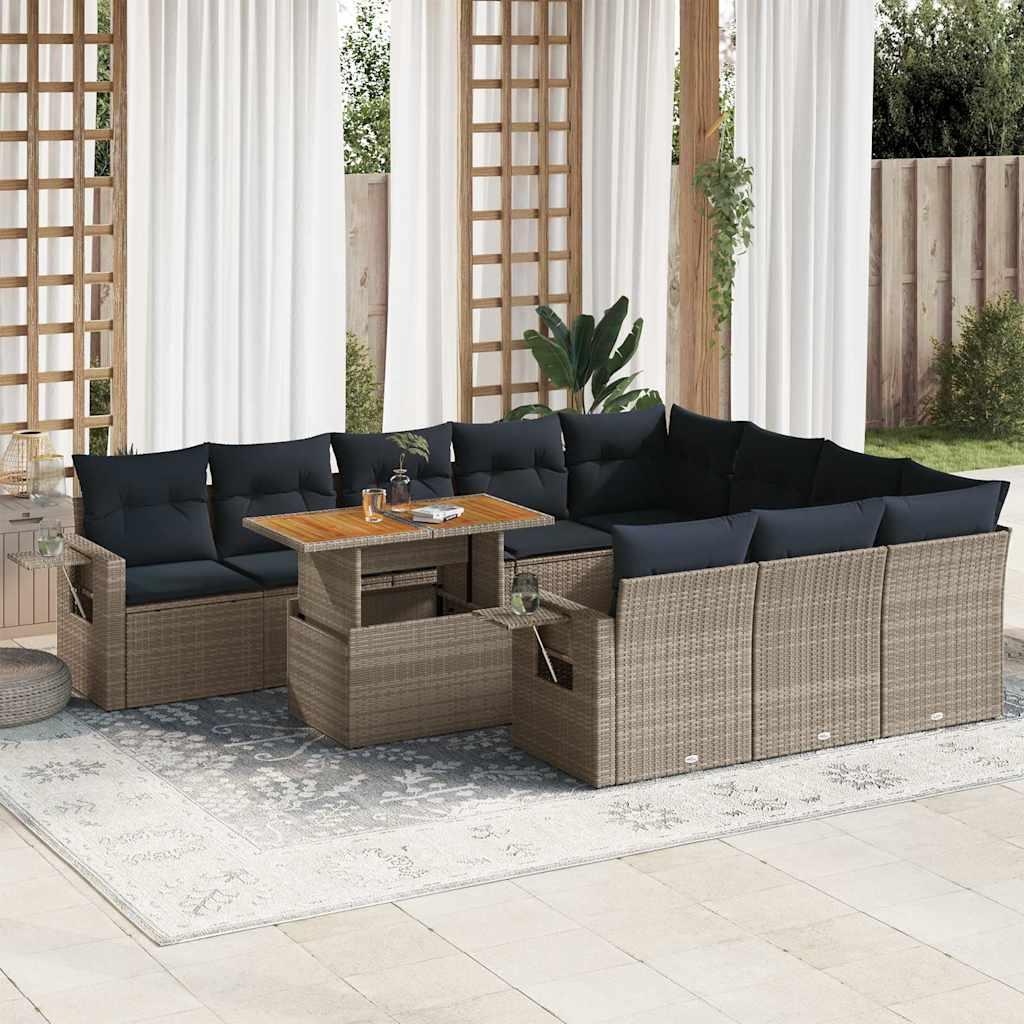 Loungesæt til haven 11 dele med hynder polyrattan grå