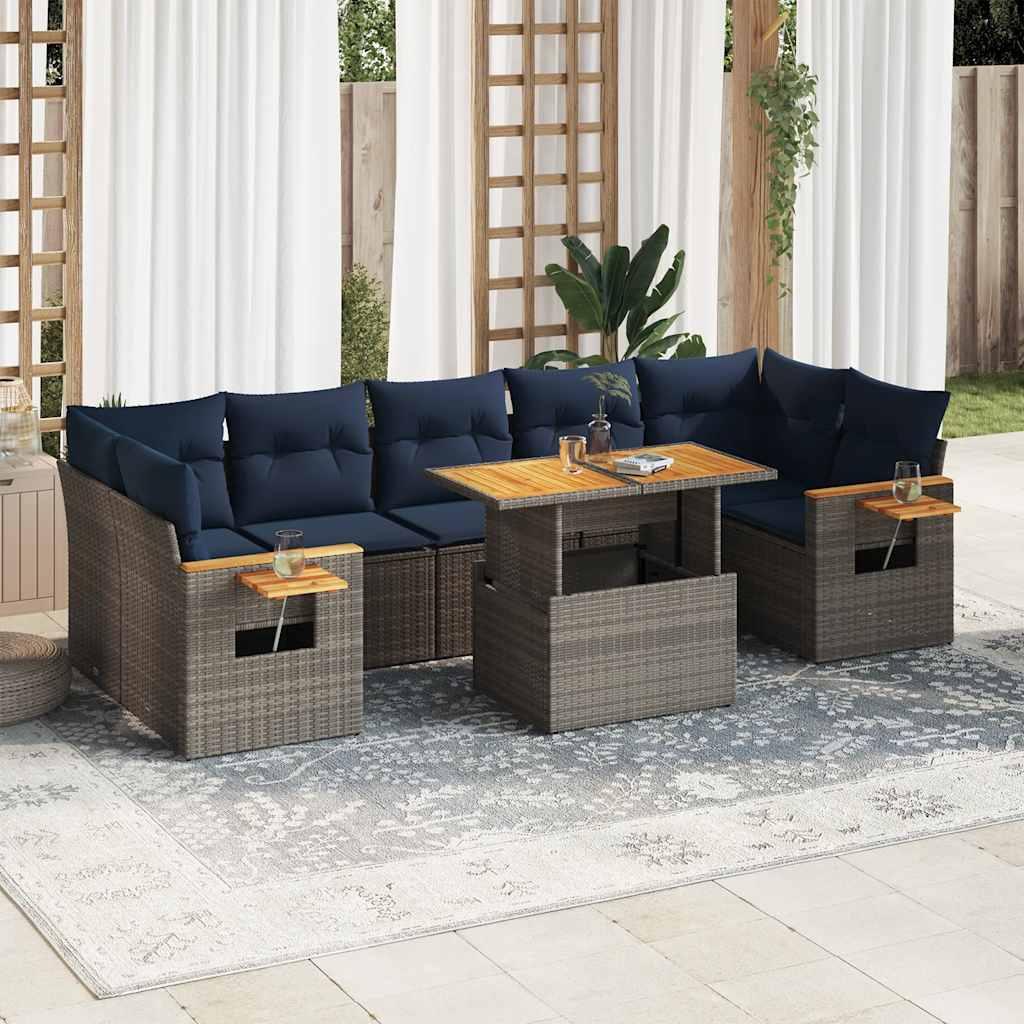 Sofasæt til haven 8 dele med hynder polyrattan grå billede