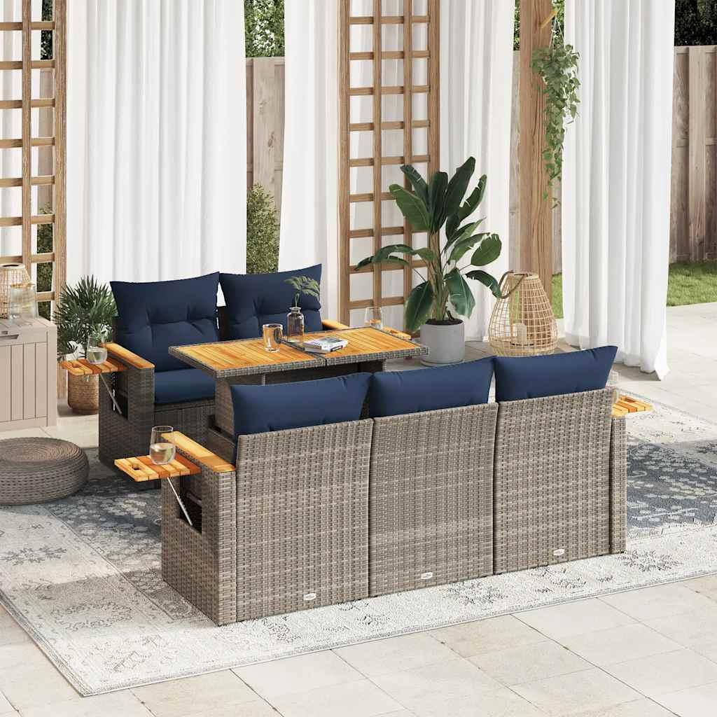 Sofasæt til haven 6 dele med hynder polyrattan grå billede